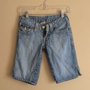 True Religion Light Blue Denim Shorts with Red Label